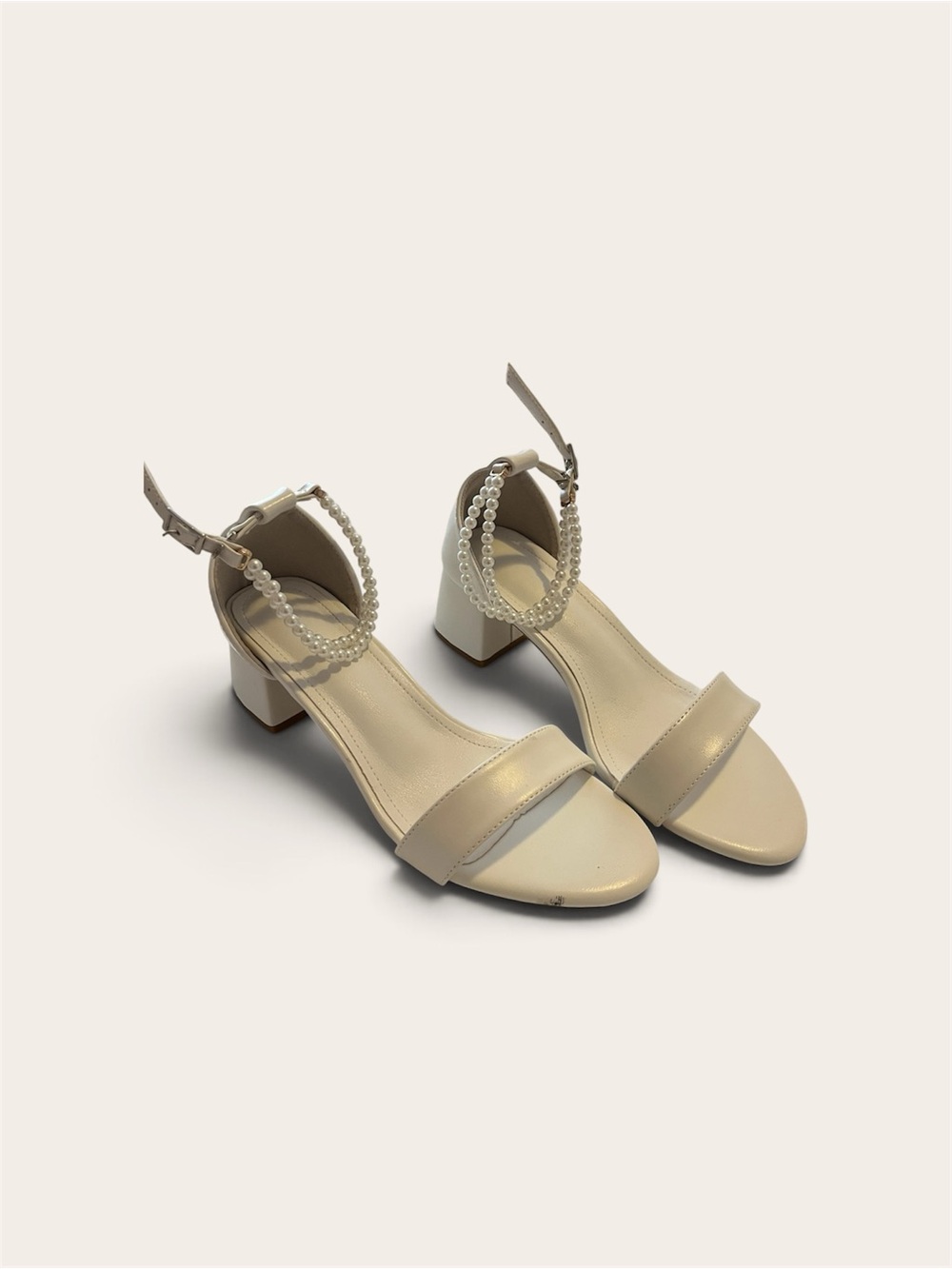 White Sandal Heels with Pearls